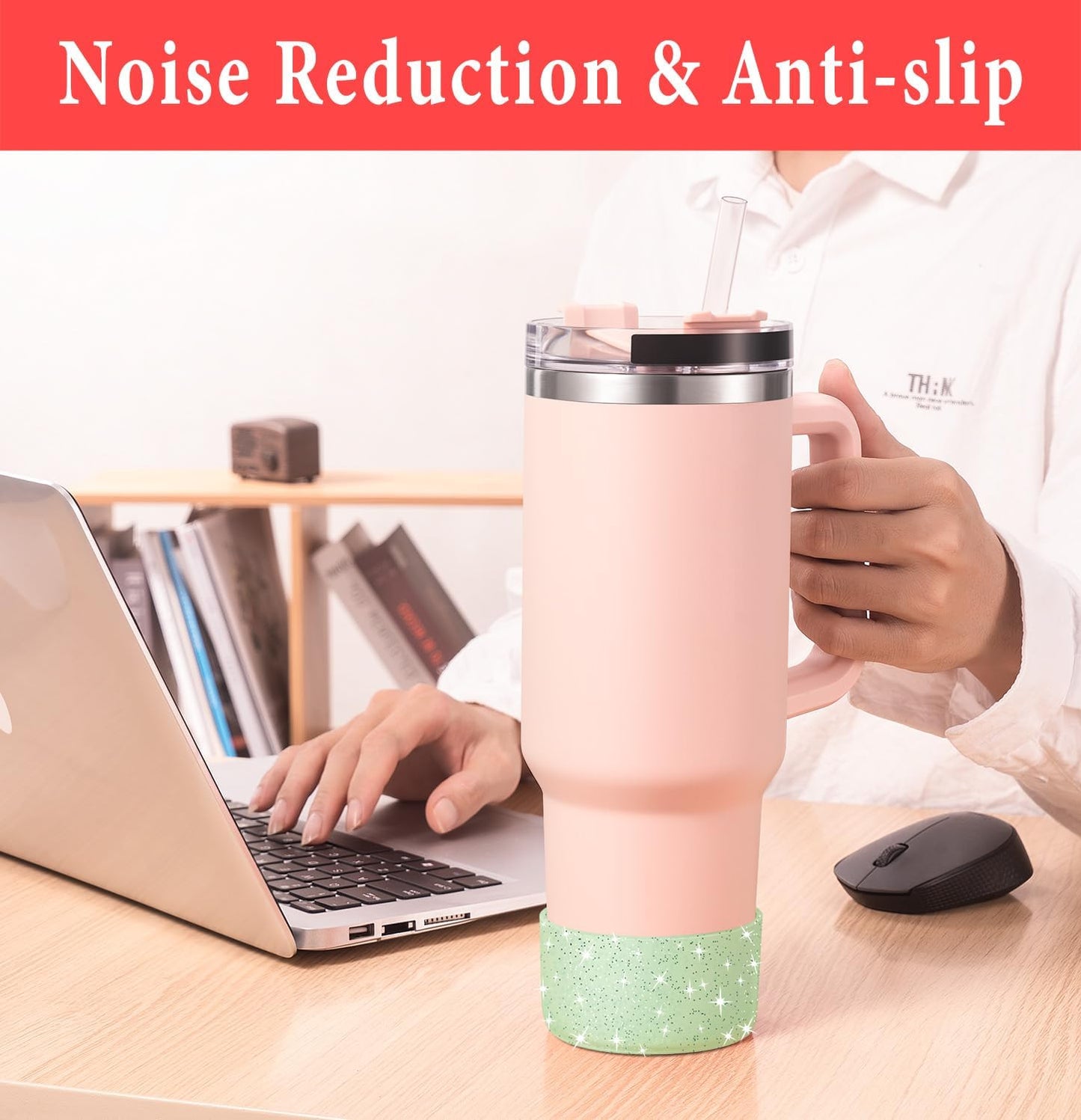 KTKUDY 2 PCS Glitter Silicone Boot Compatible with Stanley Tumbler 20 30 40 oz & Fits Hydro Flask Water Bottle 12-24oz & Fits Yeti, Simple Modern, Owala Cup - Bling Cup Bottom Protector Accessories