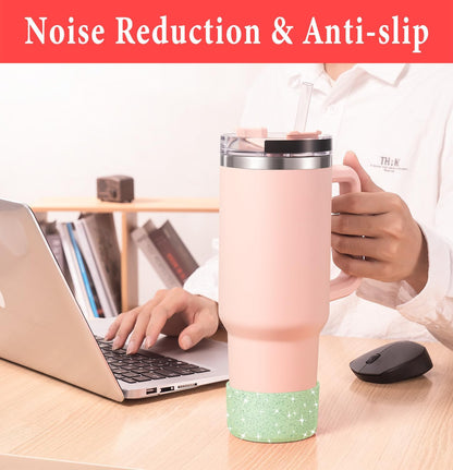 KTKUDY 2 PCS Glitter Silicone Boot Compatible with Stanley Tumbler 20 30 40 oz & Fits Hydro Flask Water Bottle 12-24oz & Fits Yeti, Simple Modern, Owala Cup - Bling Cup Bottom Protector Accessories