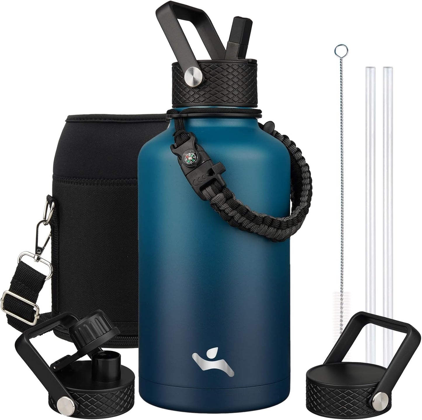 Konokyo 22oz Stainless Steel Bottles with 3 Lids Sport Insulated Water Bottle,Mint