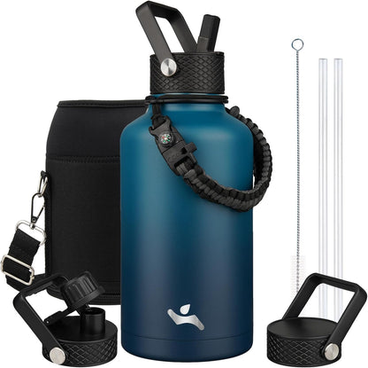 Konokyo 22oz Stainless Steel Bottles with 3 Lids Sport Insulated Water Bottle,Mint