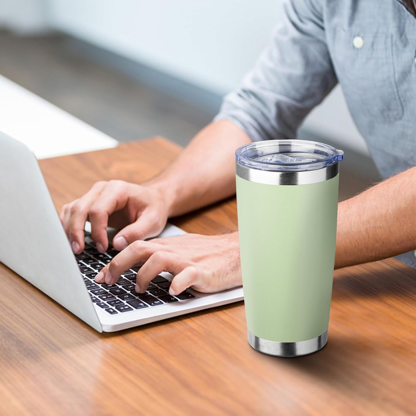 20oz Tumbler with Straw and Brush, Stainless Steel Vacuum Insulated tumbler, Double Wall Insulated Coffee Tumbler for Outdoor, Home, Travel,Office (Buff,1pcs)