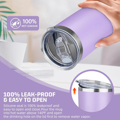 20 oz Tumbler with Lids and Straws, Stainless Steel Insulated Travel Coffee Mug, Double Wall Vacuum Insulated Tumblers, Powder Coated Coffee Tumbler for Cold & Hot Drinks (Light Purple)