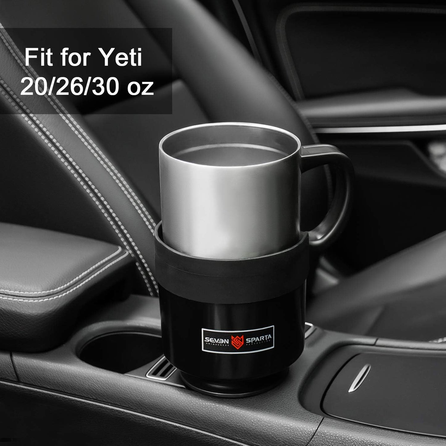 Seven Sparta Car Cup Holder Expander with Offset Adjustable Base, Compatible with Hydro Flasks 32/40 Ounce, Compatible with Yeti Ramblers 20/26/30 Ounce, Other Bottles in 3.4"-3.8" (Black)