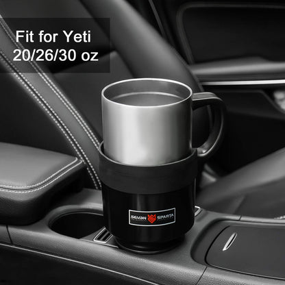 Seven Sparta Car Cup Holder Expander with Offset Adjustable Base, Compatible with Hydro Flasks 32/40 Ounce, Compatible with Yeti Ramblers 20/26/30 Ounce, Other Bottles in 3.4"-3.8" (Black)