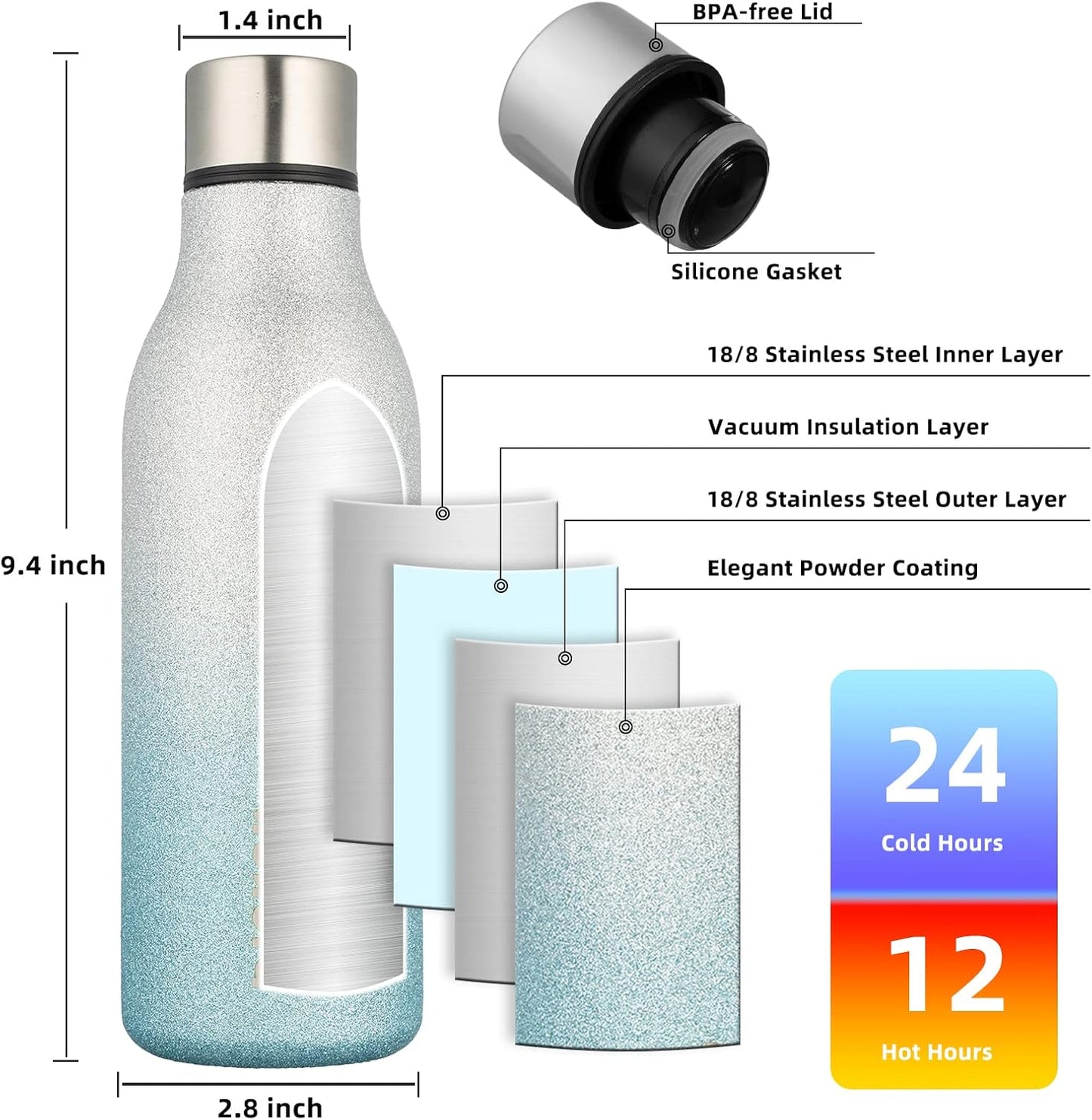 BJPKPK Insulated Water Bottles, 18 oz Stainless Steel Metal Water Bottle with Strap, BPA Free Leak Proof Jugs, Mugs, Flasks, Reusable Thermal Flasks for Sports & Travel, Black - Colors B