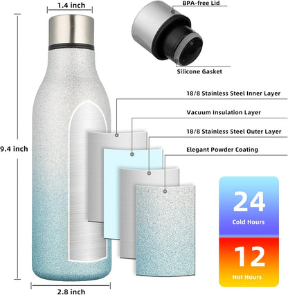 BJPKPK Insulated Water Bottles, 18 oz Stainless Steel Metal Water Bottle with Strap, BPA Free Leak Proof Jugs, Mugs, Flasks, Reusable Thermal Flasks for Sports & Travel, Black - Colors B