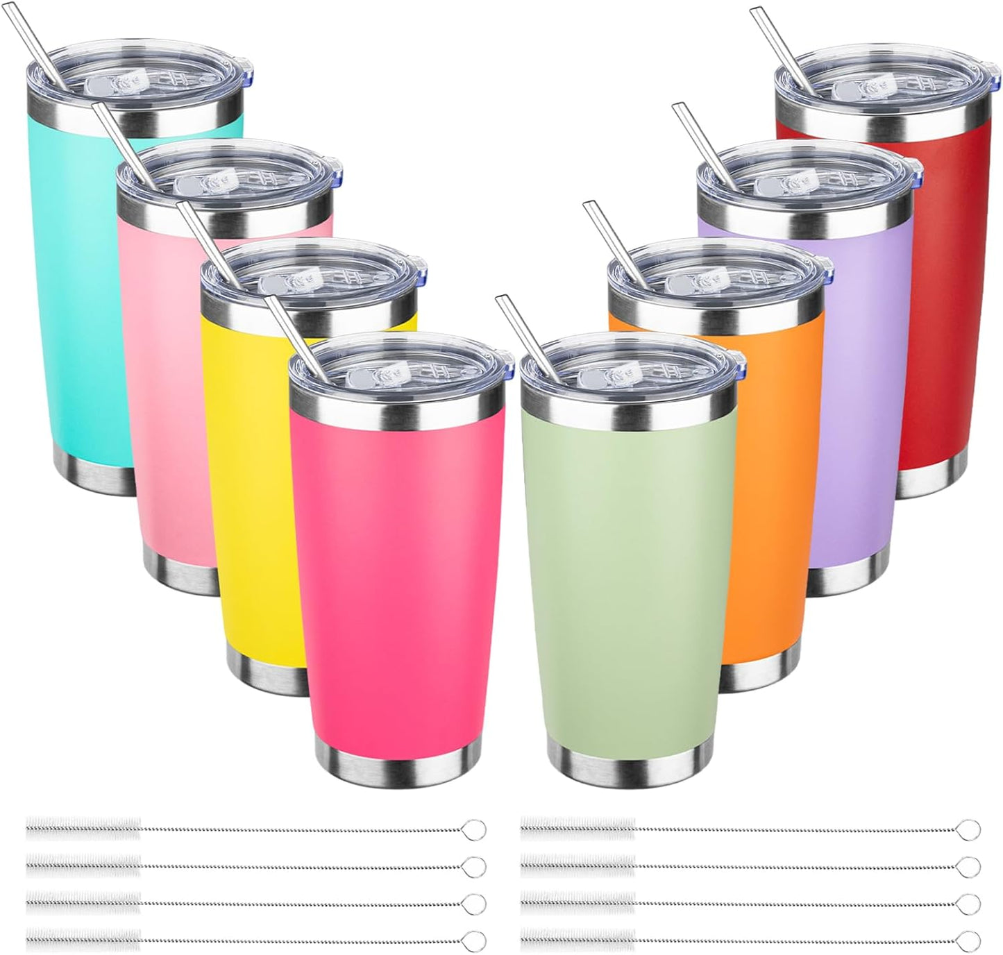 20oz Tumbler with Straw and Brush, Stainless Steel Vacuum Insulated tumbler, Double Wall Insulated Coffee Tumbler for Outdoor, Home, Travel,Office (Buff,1pcs)