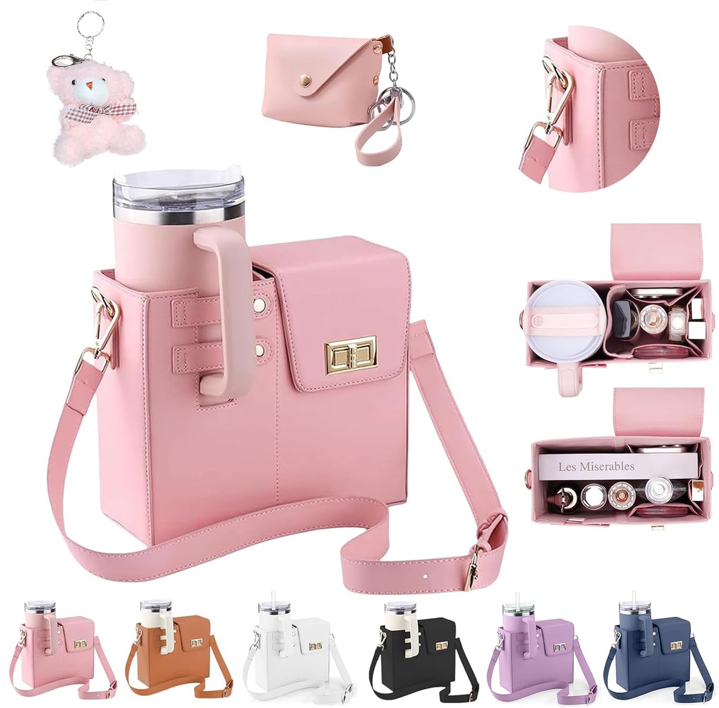 Stanley Purse Cup Holder for 40oz - Portable Crossbody Tumbler Bag with Strap, Water Bottle Carrier for Outdoor Travel