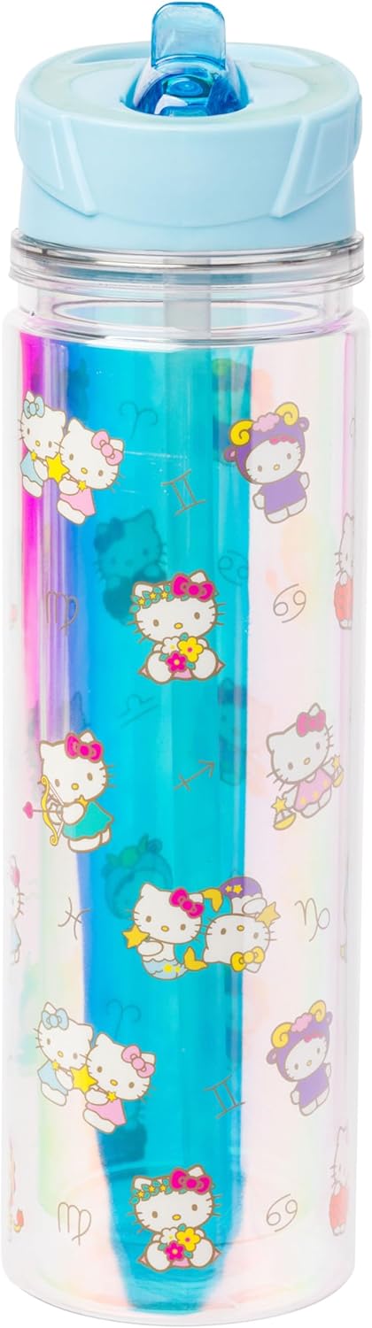Silver Buffalo Sanrio Hello Kitty Milk Carton Pattern Plastic Boba Tumbler w Lid and Wide Straw, 24 Ounces