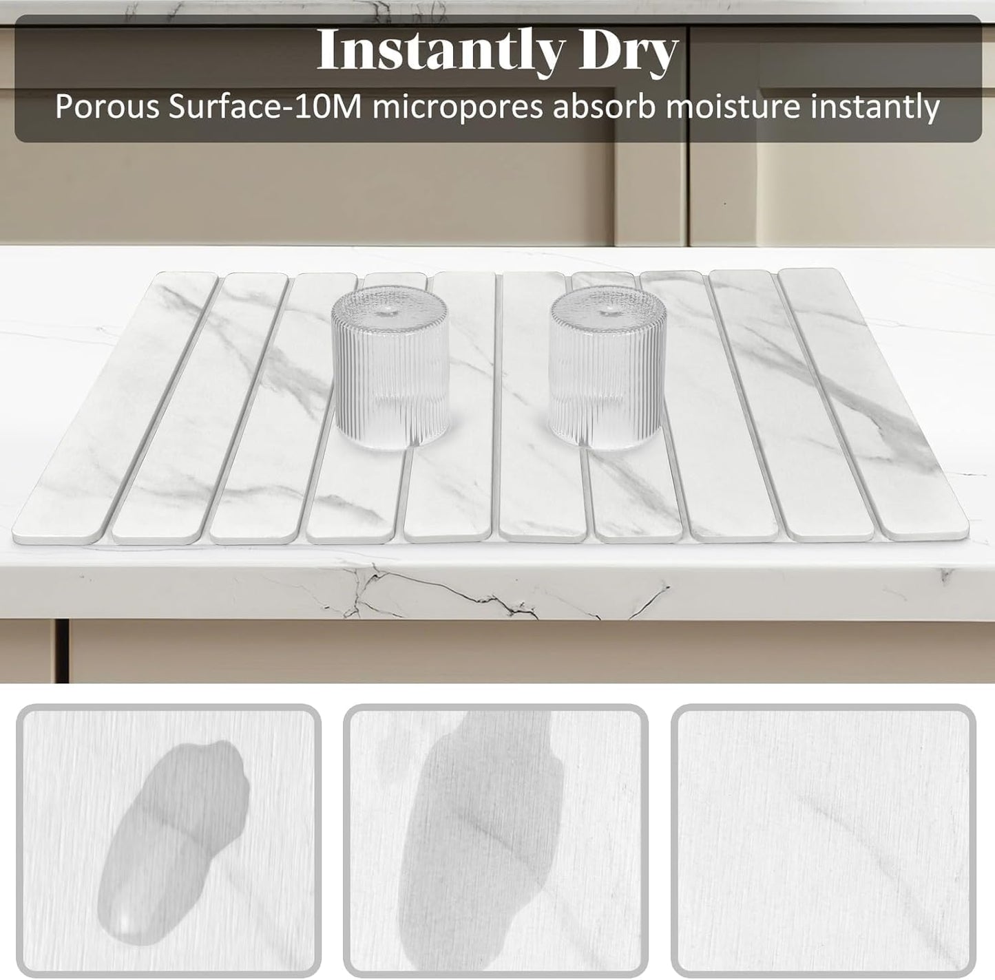 Large Stone Dish Drying Mat for Kitchen Counter – 24"(L)×16 "(W) Foldable Super Absorbent Diatomaceous Earth Dish Drying Mat, Kitchen Counter Mats for Plate Rack, Cups, Match Any Countertop - Gray