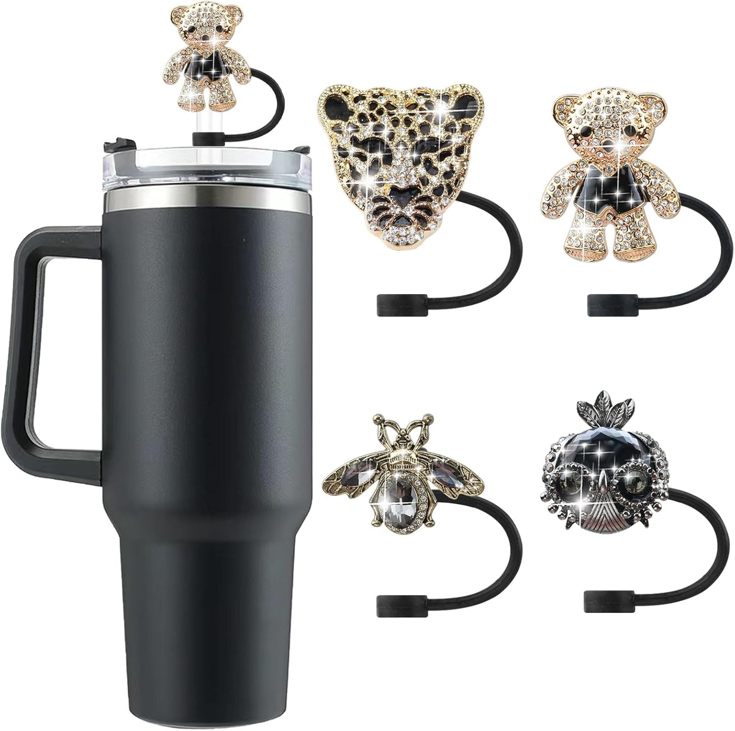 Cute Straw Cover Cap for Stanley Cup Accessories,Bling Straw Toppers for Stanley Tumbler 40&30 oz,Reusable Straws Tips Protectors Compatible with 10mm Straws