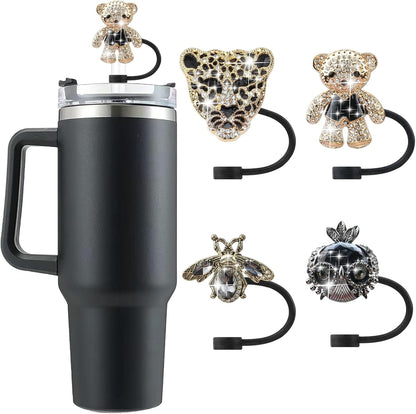 Cute Straw Cover Cap for Stanley Cup Accessories,Bling Straw Toppers for Stanley Tumbler 40&30 oz,Reusable Straws Tips Protectors Compatible with 10mm Straws