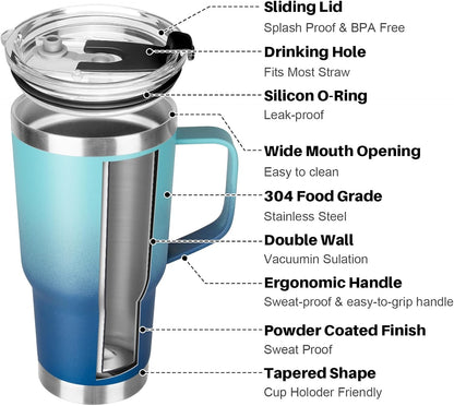 20 oz Tumbler with Handle, Stainless Steel Insulated Tumbler with Lid and Straw, Double Wall Vacuum Coffee Mug Tumbler, Insulated Coffee Thermal Cup for Cold and Hot (Light Purple)