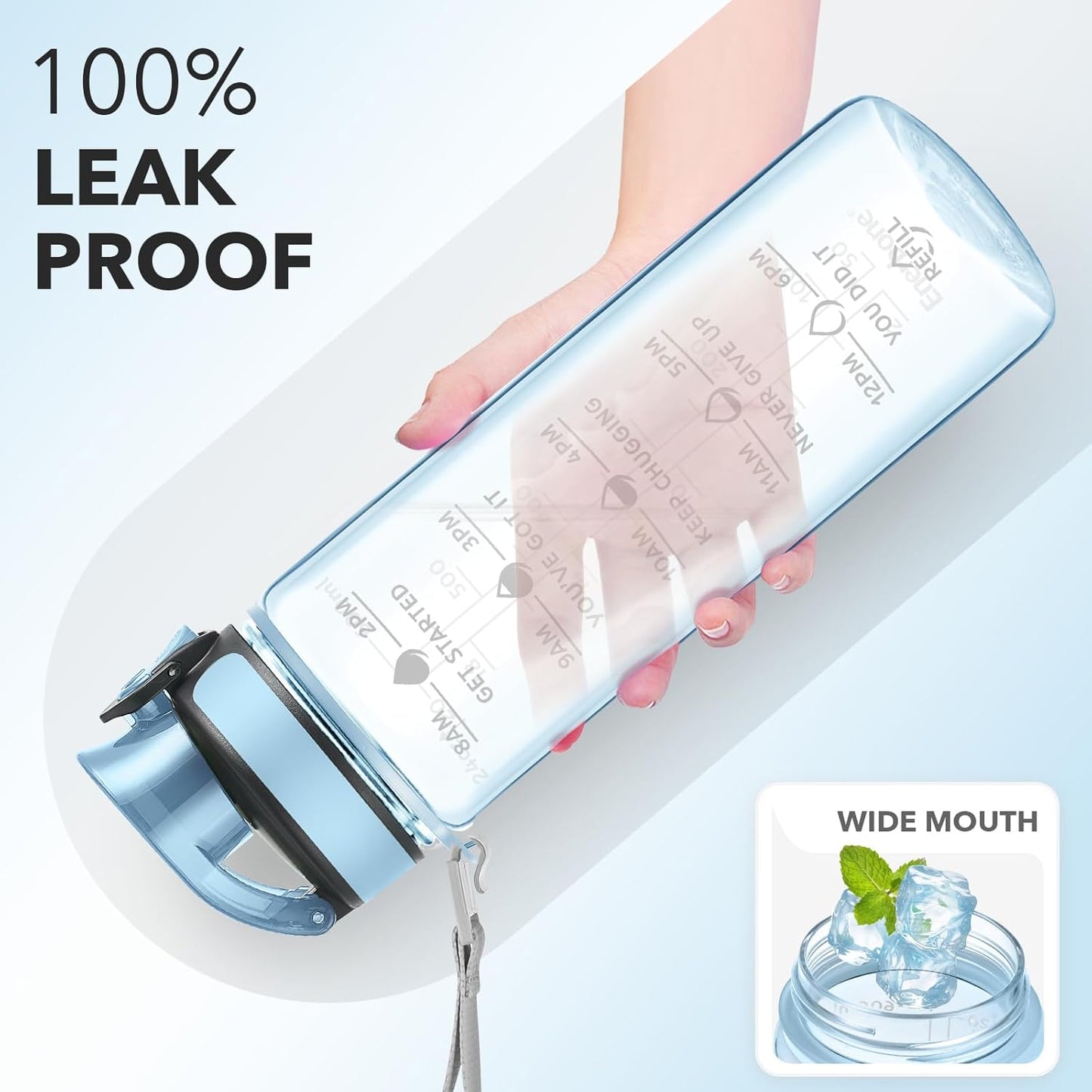 Enerbone Water Bottle, Leakproof BPA & Toxic Free, Motivational Water Bottle with Times to Drink and Straw, Fitness Sports Water Bottle with Strap for Office, Gym, Outdoor Sports