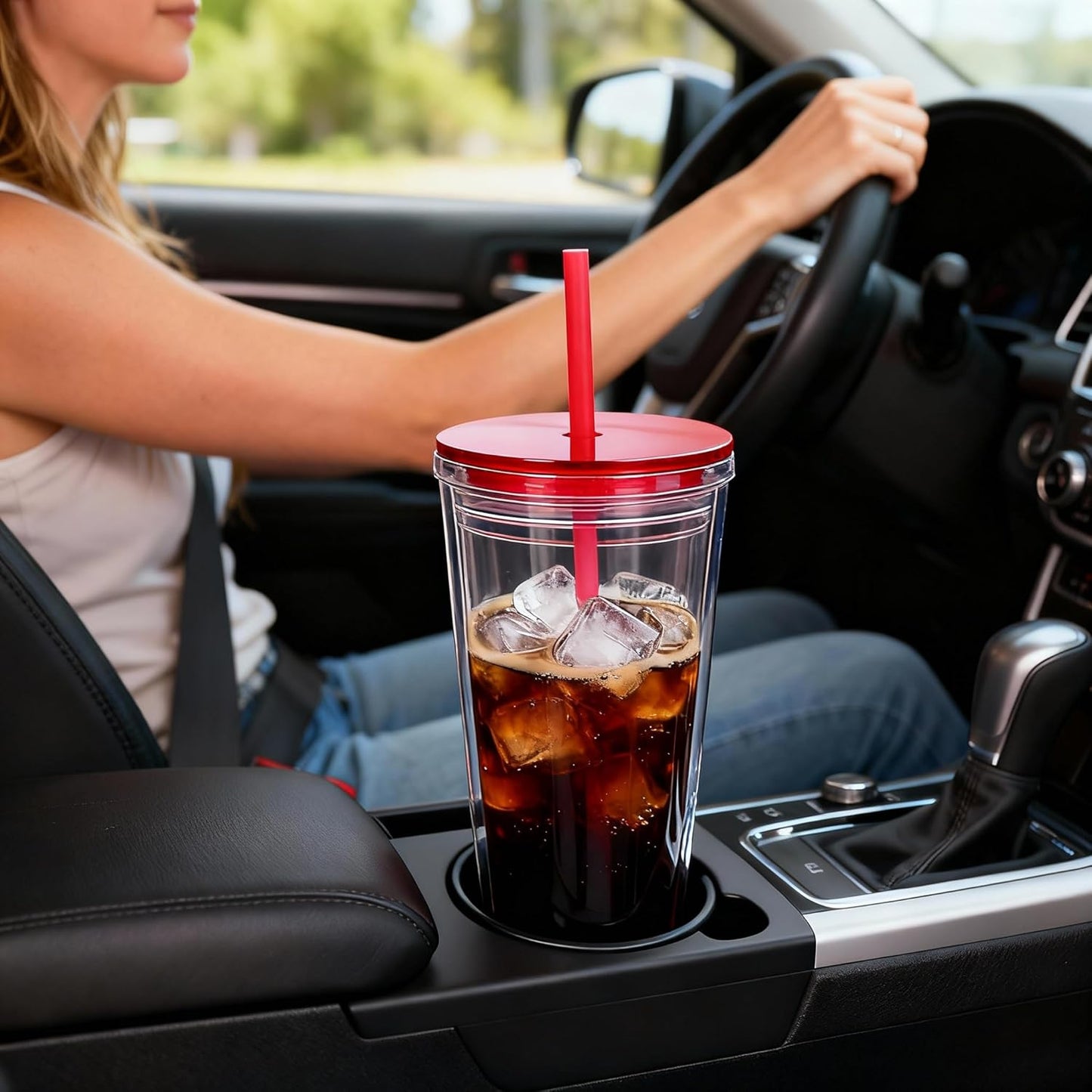 24oz Tumbler with Lid and Straw, Leak Proof and Double Wall Insulated Reusable Plastic Cups,Travel Reusable Iced Coffee Cup (1, Pink)