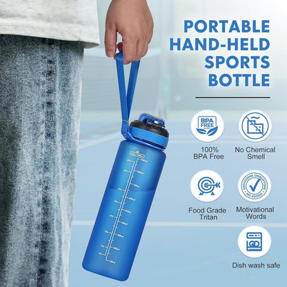 Water Bottle with Straw 1L,Boys Water Bottles with Straw 1 Litre,Waterbottle Leak-Proof Sports Water Bottle,Plastic Drinks Bottles Toxin Free，Bpa-Free (Cyan Black)