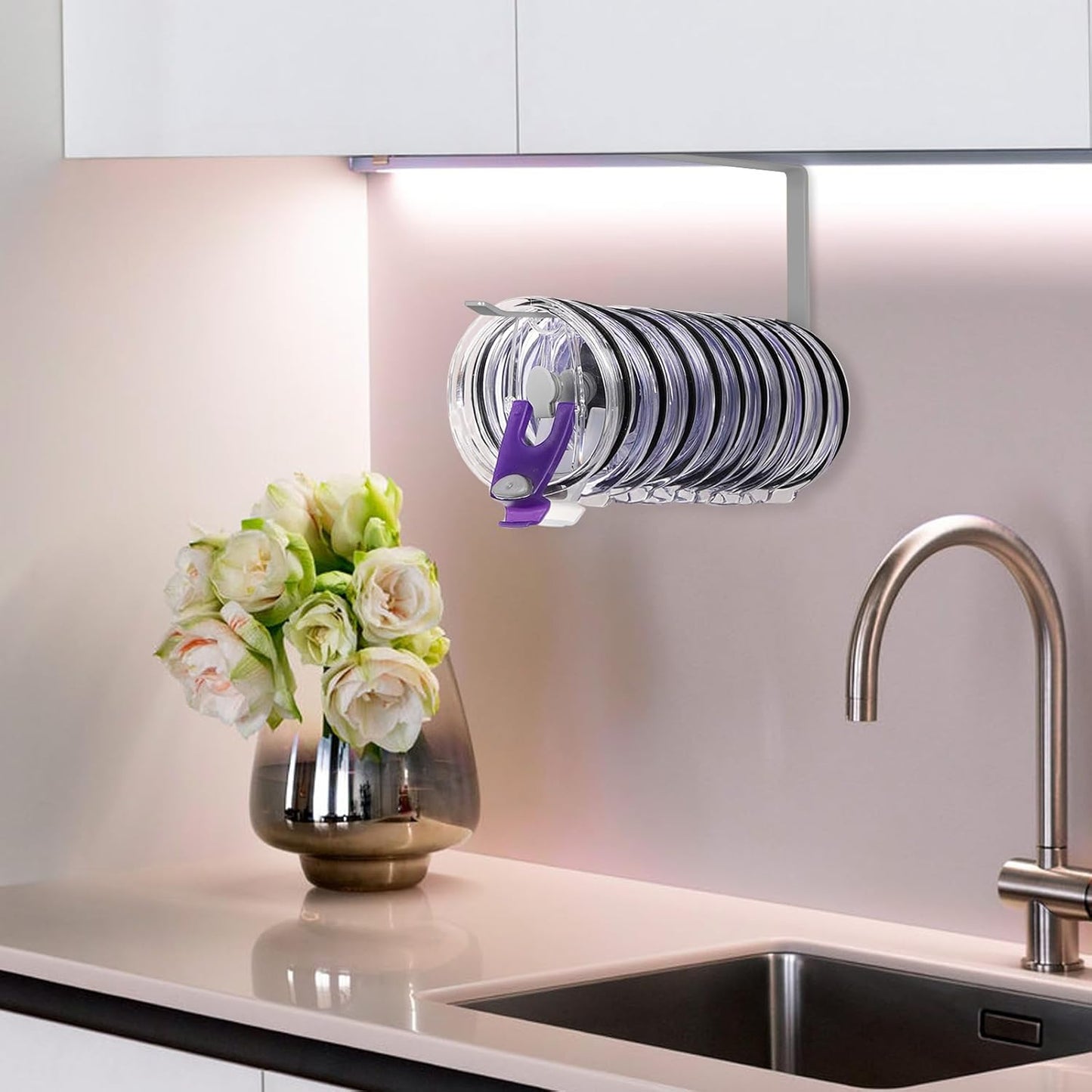 Tumbler Lid Organizer, Horizontal Tumbler Lid Storage Hook Up to 10 Lids, Space Saving Cup Lid Holders Under Cabinet Tumbler Lid Hook for Kitchen Organizer and Storage,Hanging Paper Towel Rack Hanger