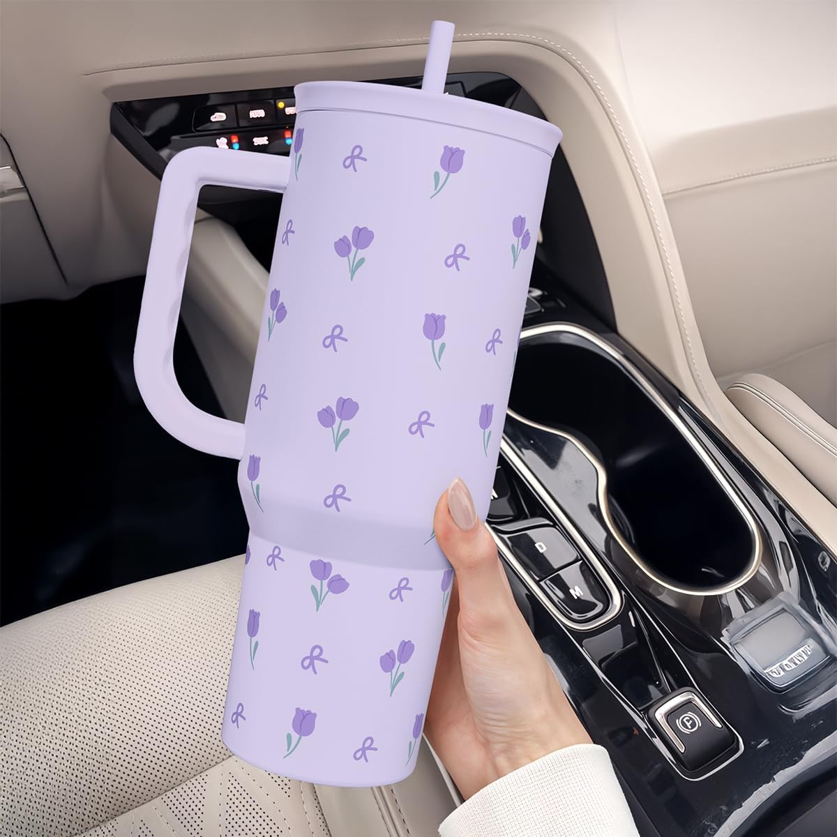 SANDJEST Pickleball 40oz Tumbler With Handle and Straw, Pickleball Queen Insulated Stainless Steel Travel Coffee Mug for Women Girls Players, Gift Idea for Birthday Christmas Mothers Day