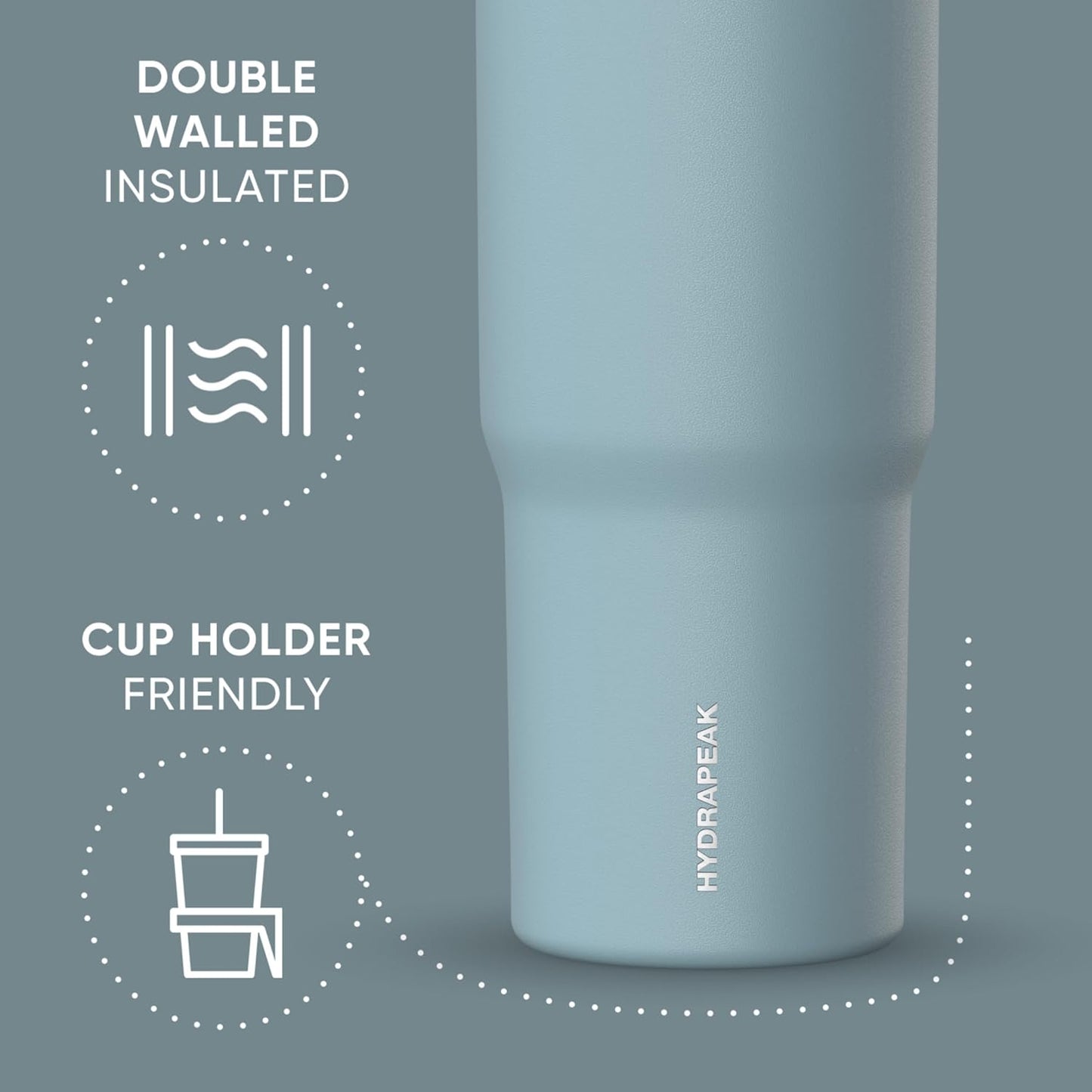 Hydrapeak Nomad 32oz Insulated Stainless Steel Travel Tumbler with Handle & Straw Lid, Leakproof, Cupholder Friendly, Keeps Drinks Cold 24 Hours, Reusable Bottle for Daily Hydration (Pale Sage)