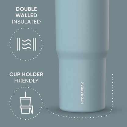 Hydrapeak Nomad 32oz Insulated Stainless Steel Travel Tumbler with Handle & Straw Lid, Leakproof, Cupholder Friendly, Keeps Drinks Cold 24 Hours, Reusable Bottle for Daily Hydration (Pale Sage)