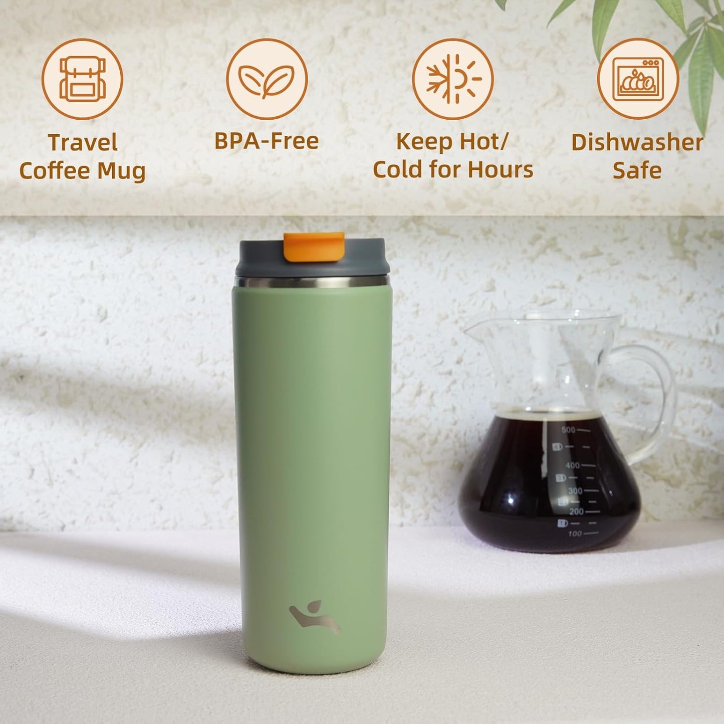 Konokyo Tumbler with Lid, 16 oz Travel Coffee Mug Double Wall Vacuum Stainless Steel Thermal Metal Cup Insulated Water Bottle,Navy Blue