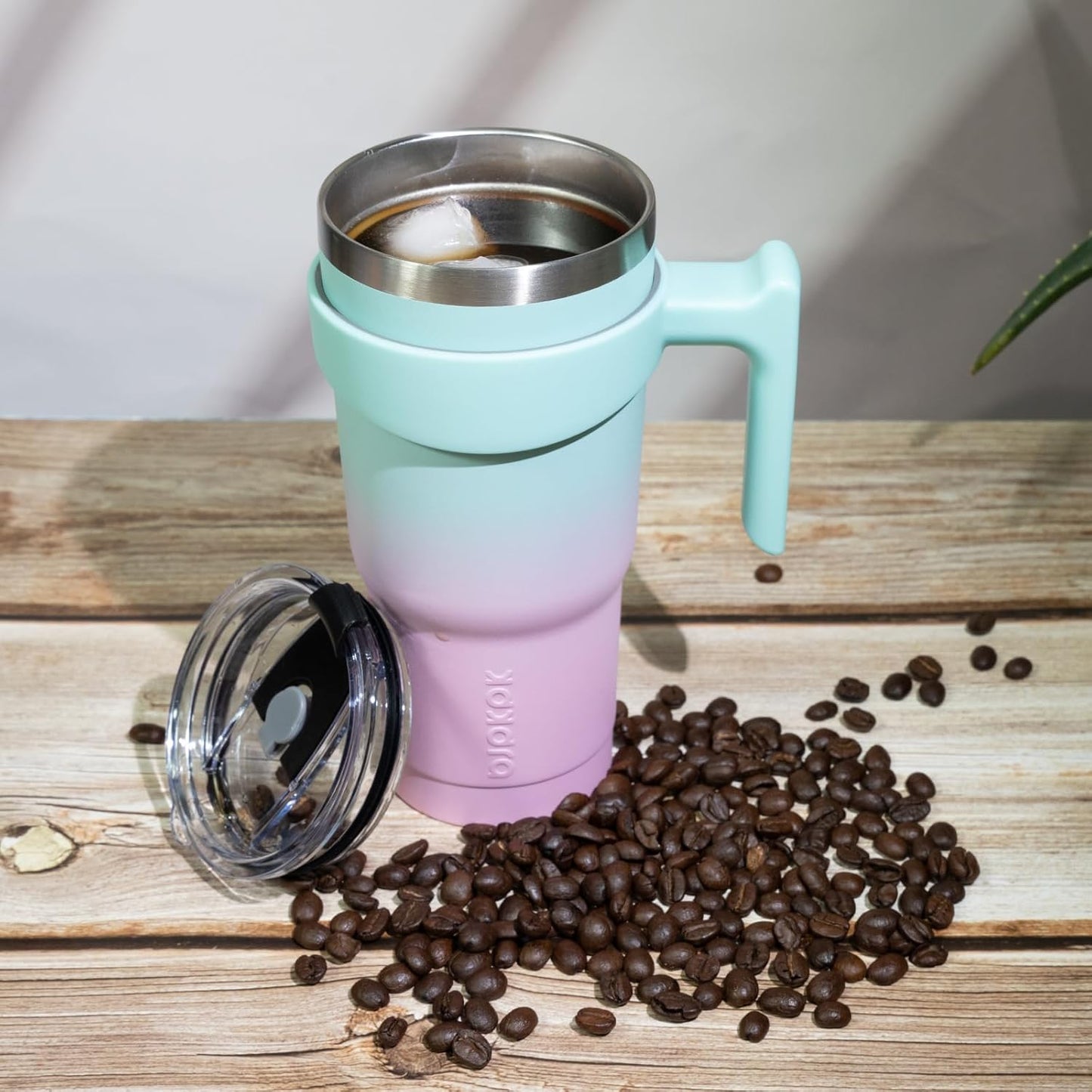 BJPKPK Tumbler With Handle And Straw Lid 40 oz Stainless Steel Insulated Coffee Tumbler Cups For Home, Office or Car,Turquoise