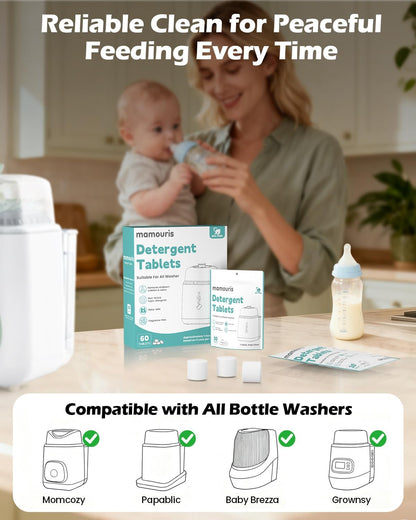 150PCS Official Detergent Cleaning Tablets: for Baby Brezza Grownsy Papablic Momfann Bottle Washer - Baby Bottle Washer Tablets for All Brands Bottles Washers Machines