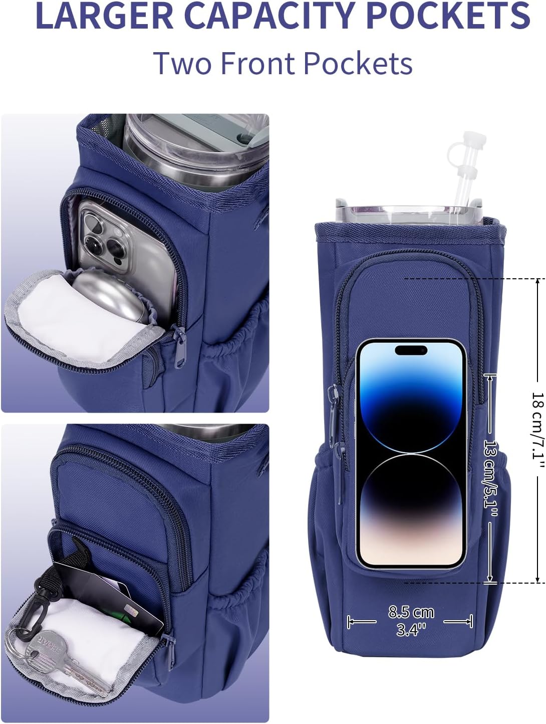 sportsnew Water Bottle Carrier Bag with Phone Pocket for 30oz 40oz Tumbler with Handle Accessories Insulated Water Bottle Holder Pouch with Strap Crossbody with Straw Cover