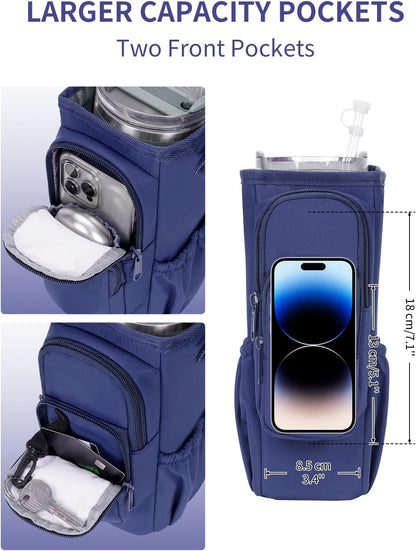 sportsnew Water Bottle Carrier Bag with Phone Pocket for 30oz 40oz Tumbler with Handle Accessories Insulated Water Bottle Holder Pouch with Strap Crossbody with Straw Cover