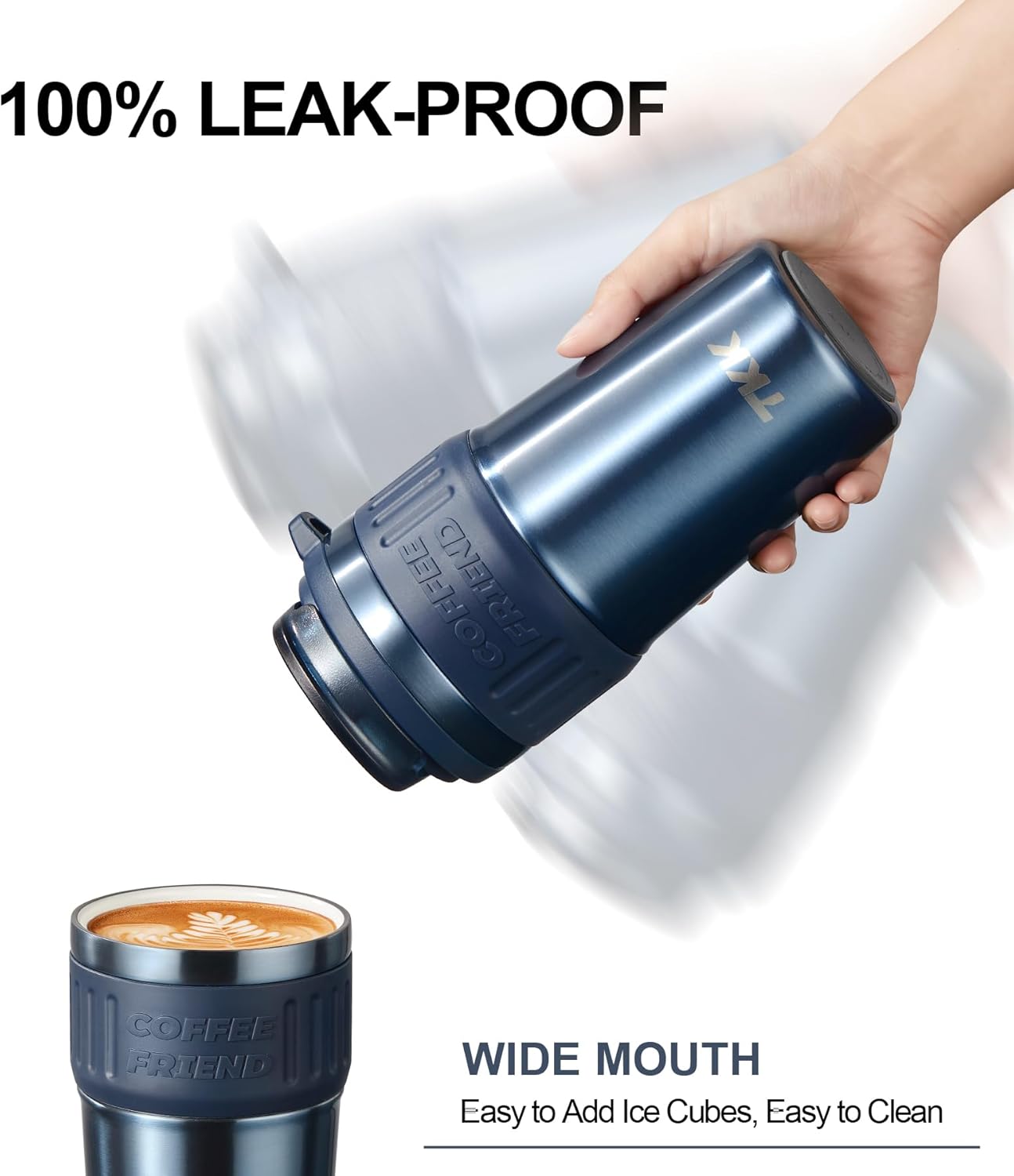 TKK Insulated Coffee Mug with Ceramic Coating, 21oz Iced Coffee Tumbler Cup with Straw Lid Double Wall Vacuum Leak Proof Travel Mug with Strap for Hot and Iced Beverage, Tungsten Steel