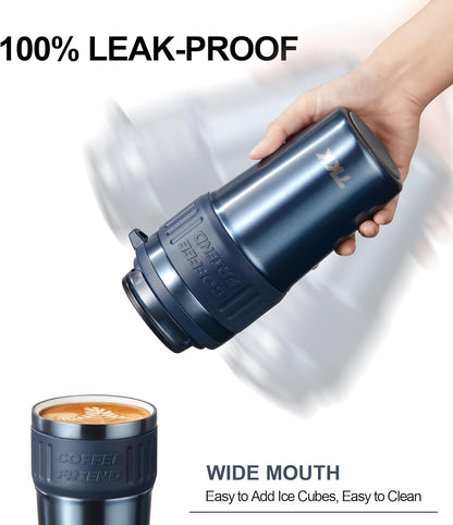 TKK Insulated Coffee Mug with Ceramic Coating, 21oz Iced Coffee Tumbler Cup with Straw Lid Double Wall Vacuum Leak Proof Travel Mug with Strap for Hot and Iced Beverage, Tungsten Steel