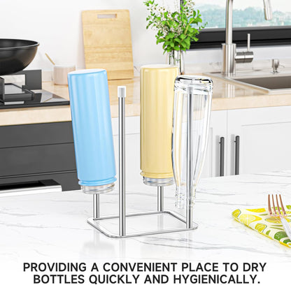 Water Bottle Drying Rack, Stainless Steel Bottle Dryer Rack, Baby Bottles Rack Dryer, Cup Drying Rack, Reusable Bag Drying Stand, Kitchen Stand Holder for Glass Bottles, Plastic Bag (Silver)