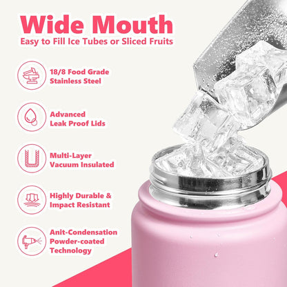 Insulated Water Bottle with Lid & Boot & Stickers, 24 oz Stainless Steel Sweat Free Bottle Keep Cold 24H, BPA-Free Sports Wide Mouth Water Bottle, BlueBlack