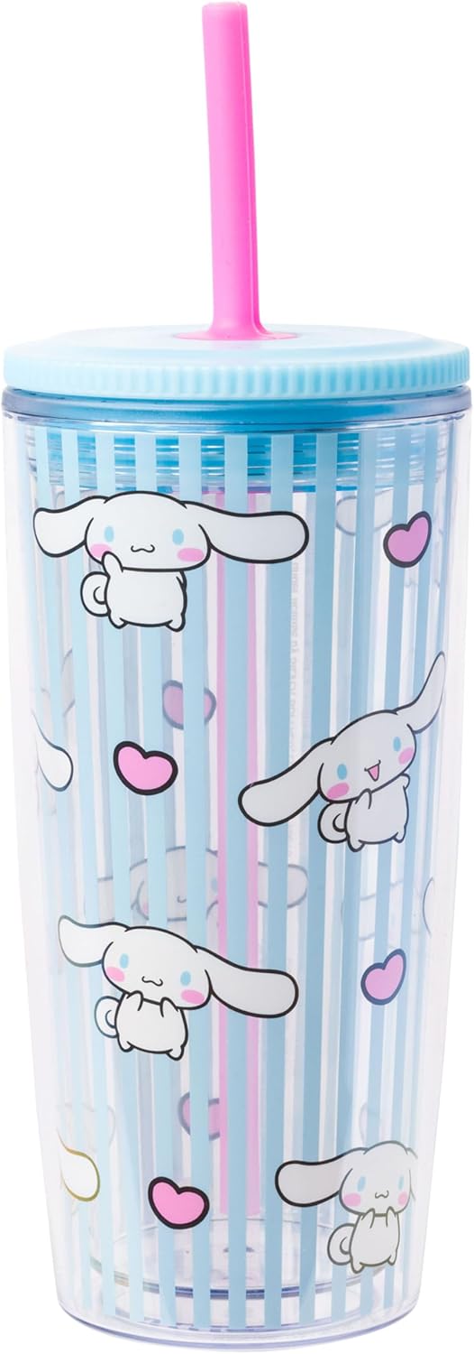Silver Buffalo Sanrio Hello Kitty Milk Carton Pattern Plastic Boba Tumbler w Lid and Wide Straw, 24 Ounces