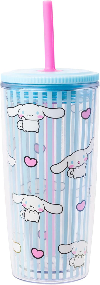 Silver Buffalo Sanrio Hello Kitty Milk Carton Pattern Plastic Boba Tumbler w Lid and Wide Straw, 24 Ounces