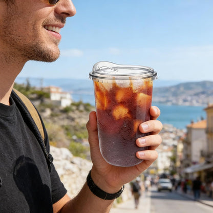 Alaeseje 50 Pack Clear Plastic Cups with Strawless Sip Lids,16 oz Iced Coffee Cups with Lids,Disposable PET Crystal Cups,Round Bottom To Go Cup for Iced Coffee Juice Smoothie Cold Beverage
