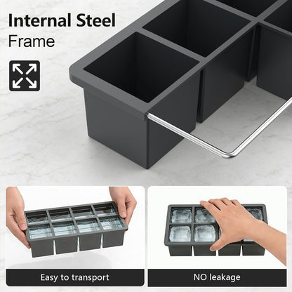 Bangp Large Ice Cube Tray for Whiskey,2 Pack Stackable Big Ice Cube Molds Make 16 Big Whiskey Ice Cubes,Easy Release Square Ice Cube Maker for Cocktails,Whiskey,Soups and Frozen Treats