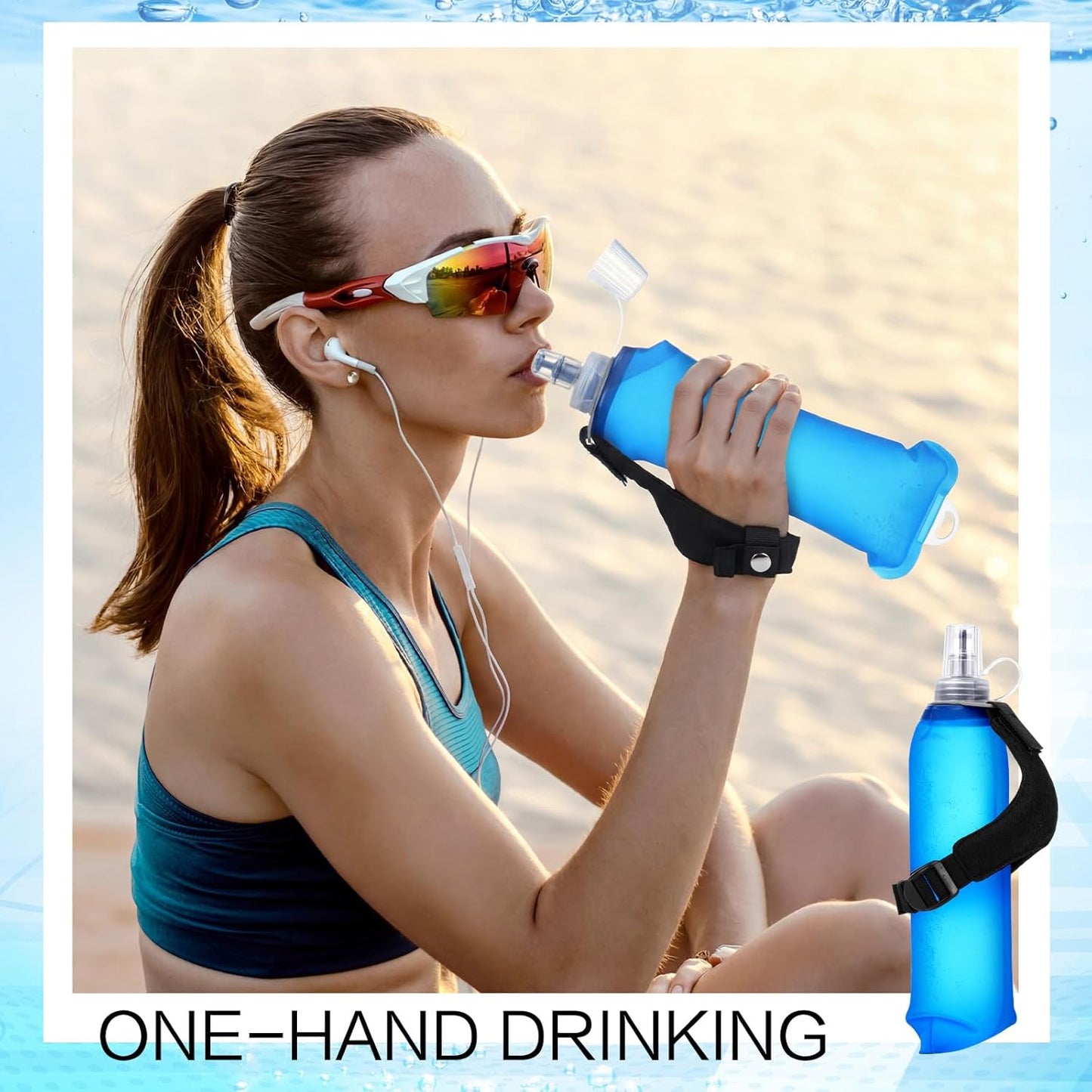 LemonRoad Ultralight Running Collapsible Handheld Water Bottle with Hand Strap 17 Oz/ 500 ml Adjustable Strap Handheld Water Bottle Spill-proof Cap for Running Marathons Hiking Cycling Climbing