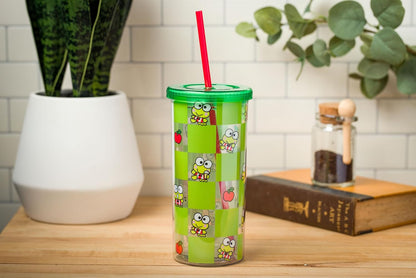 Silver Buffalo Sanrio Hello Kitty Milk Carton Pattern Plastic Boba Tumbler w Lid and Wide Straw, 24 Ounces