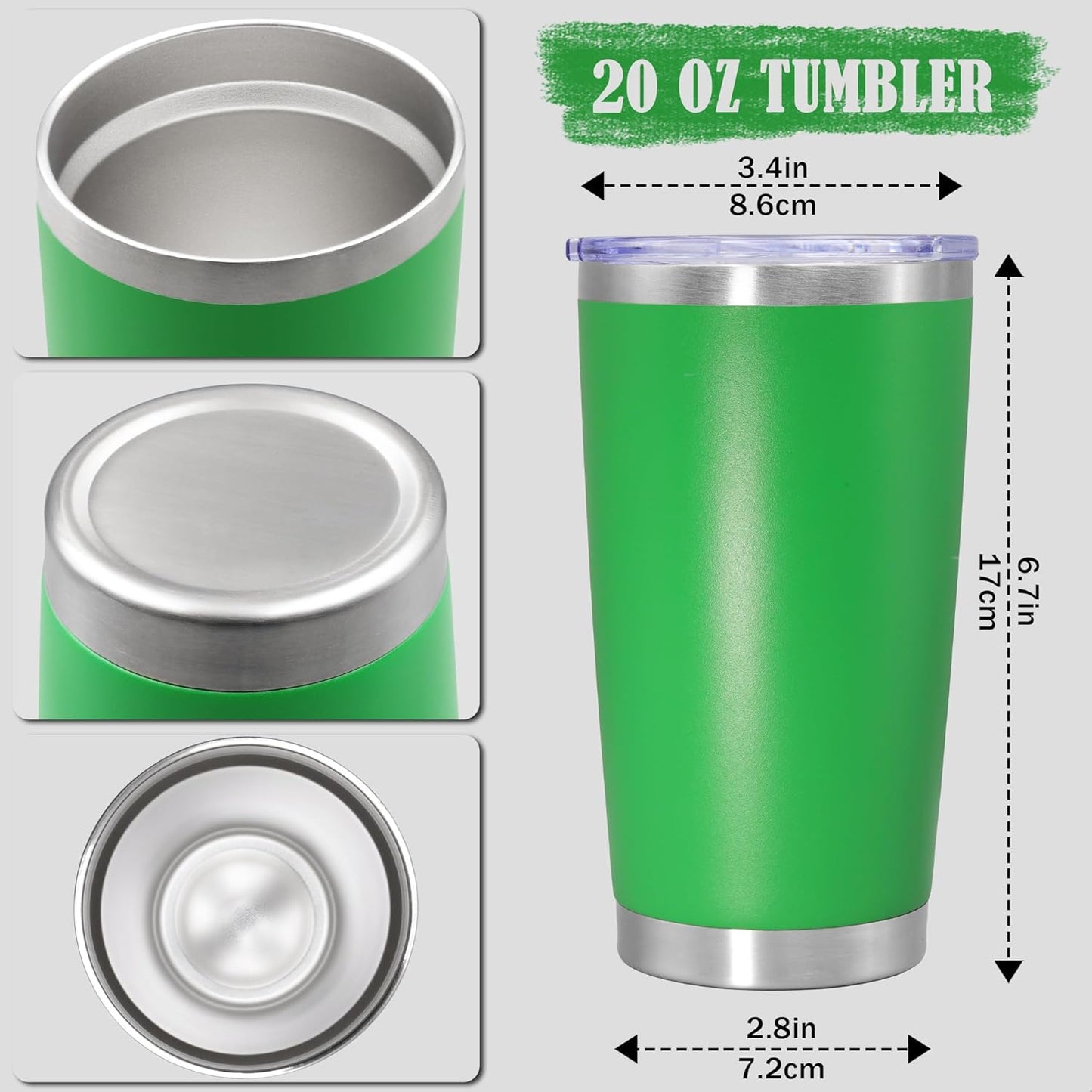 20 oz Tumbler Coffee Travel Tumblers Bulk with Lid Stainless Steel Double Wall Vacuum Insulated Mug Powder Coated Cups fit Car Cupholder for Hot and Cold - Stainless Steel, 4Pack