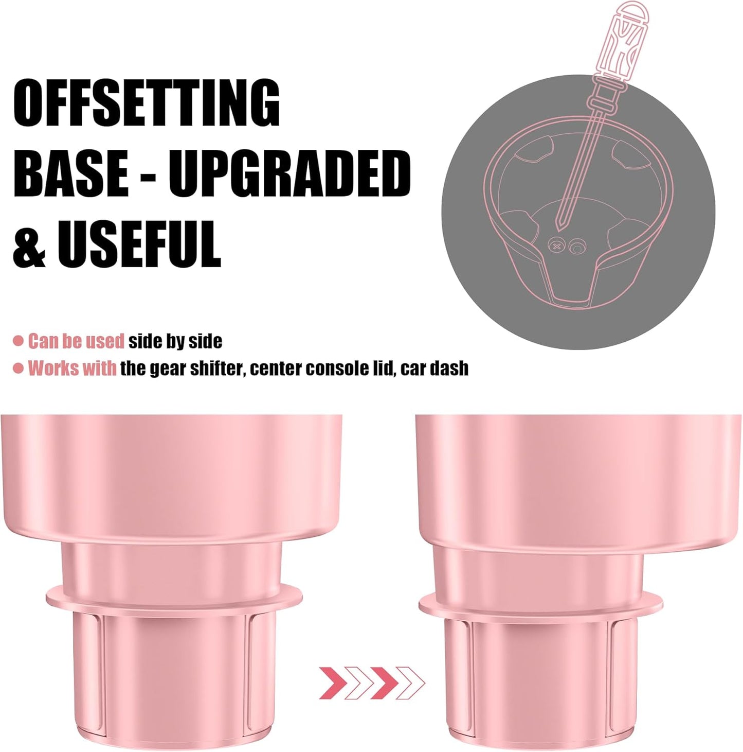 Upgraded Car Cup Holder Expander Adapter with Offset Adjustable Base, Compatible with Yeti 14/24/36/46oz Ramblers, Hydro Flasks 32/40oz, Other Large Bottles Mugs in 3.5"-4.0", 1 Pack