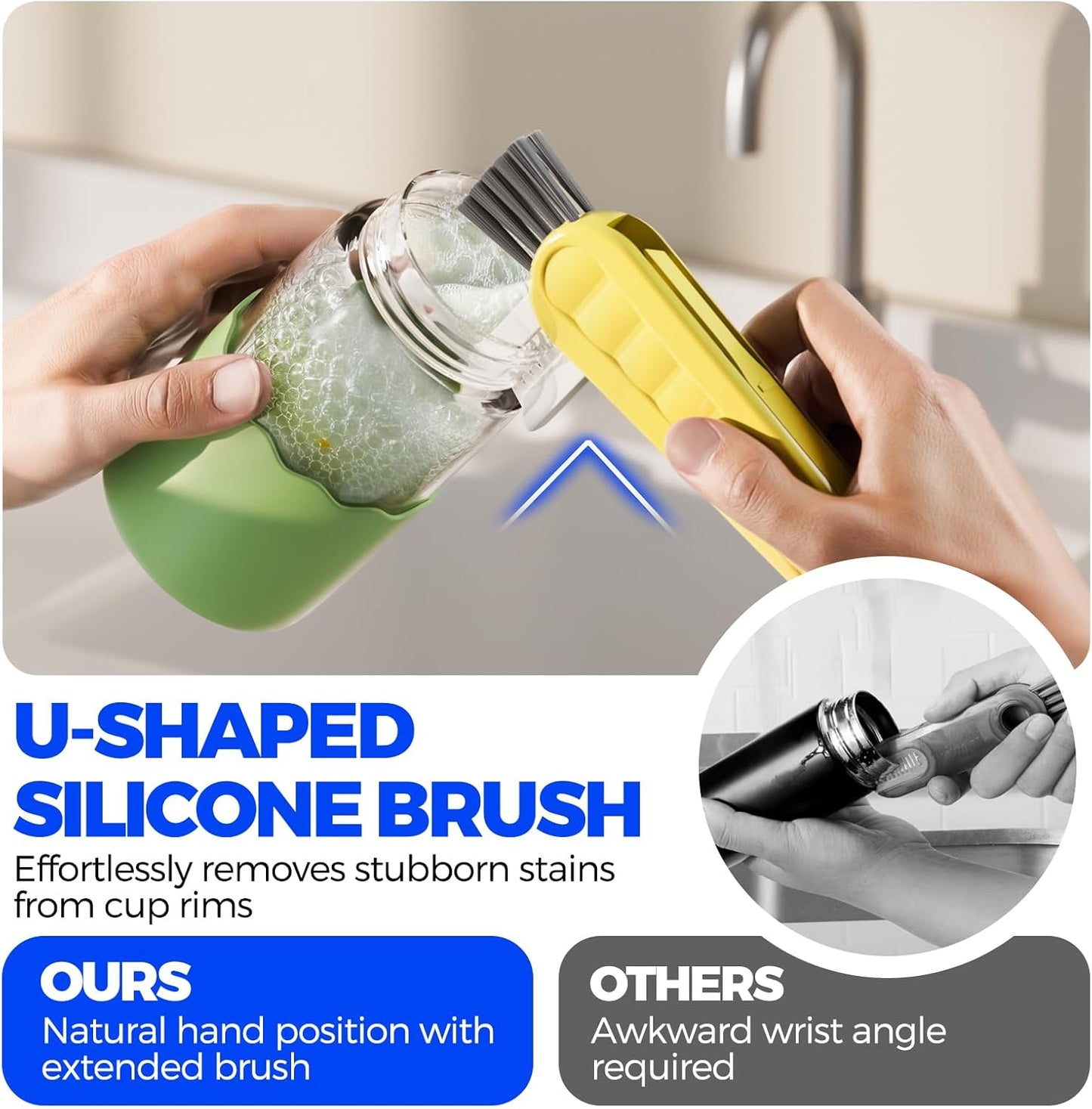 6 PACK Holikme 4 in 1 Cup Lid Cleaning Brush Set with 3 Straws, Multifunctional Bottle Brush, Silicone Cup Lid Gap Cleaner, Durable Bristle Crevice Cleaning Brush,Flat End Brushes,Navy & Black & Olive