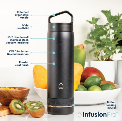 Infusion Pro Fruit Infuser Water Bottle with Straw Lid (32 oz) Stainless Steel Vacuum Insulated : 50 Recipe Fruit Infusion eBook : More Flavor : Easy Cleaning : Great Gift