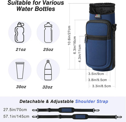 Nuovoware Water Bottle Carrier Bag,25oz/40oz/64oz Bottle Pouch Holder,Adjustable Shoulder Hand Strap 2 Pocket Sling Neoprene Sleeve Sports Accessories for Hiking Travelling Camping