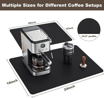 Coffee Mat,Absorbent Dish Drying Mat for Kitchen Counter,Coffee Bar Mat,Non-Slip Rubber Backed,Hide Stains & Quick Dry,for Espresso Machine,Coffee Station,Cups & Sink,12" x 20"(Black)