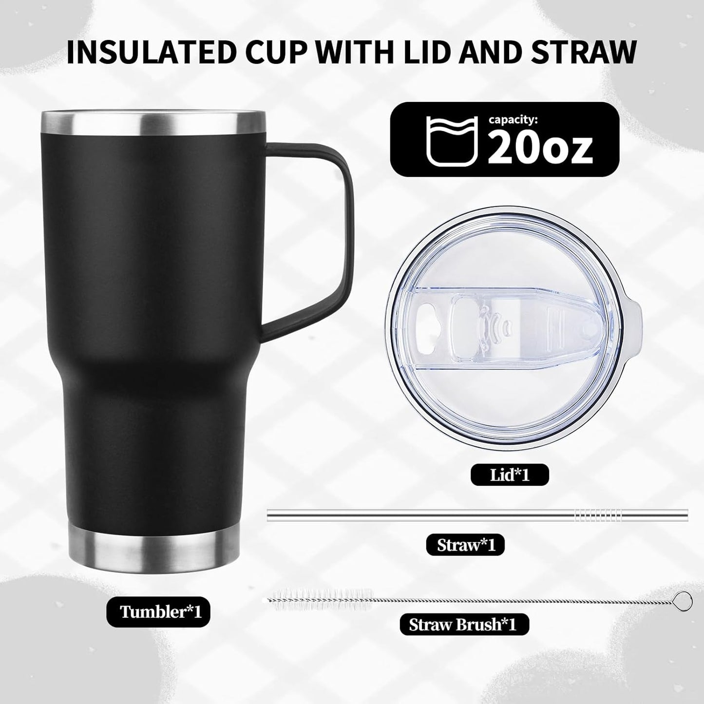 20oz Insulated Tumbler with Handle Stainless Steel Travel Coffee Mug with Lid and Straw Double Wall Vacuum Leak-proof Reusable Thermal Water Cup for Hot and Cold Drinks (Purple,1 Pack)
