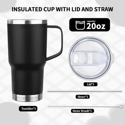 20oz Insulated Tumbler with Handle Stainless Steel Travel Coffee Mug with Lid and Straw Double Wall Vacuum Leak-proof Reusable Thermal Water Cup for Hot and Cold Drinks (Purple,1 Pack)