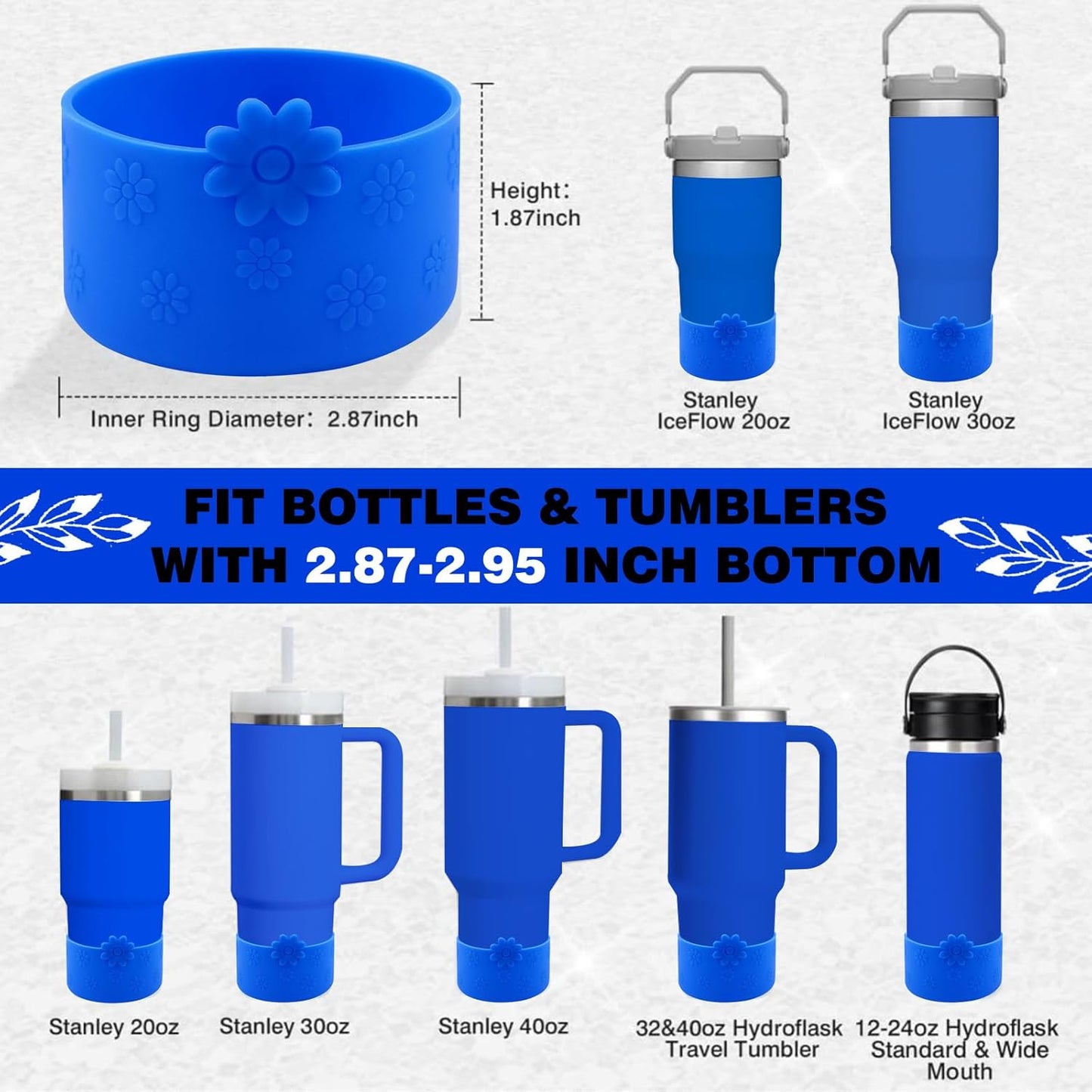 Hpbel Protective Silicone Boot for Stanley Cup Accessories Compatible with Stanley Cup Boot 40/30z and More Bottles with 2.95in Bottom for Water Bottle Flower Tumbler Accessories