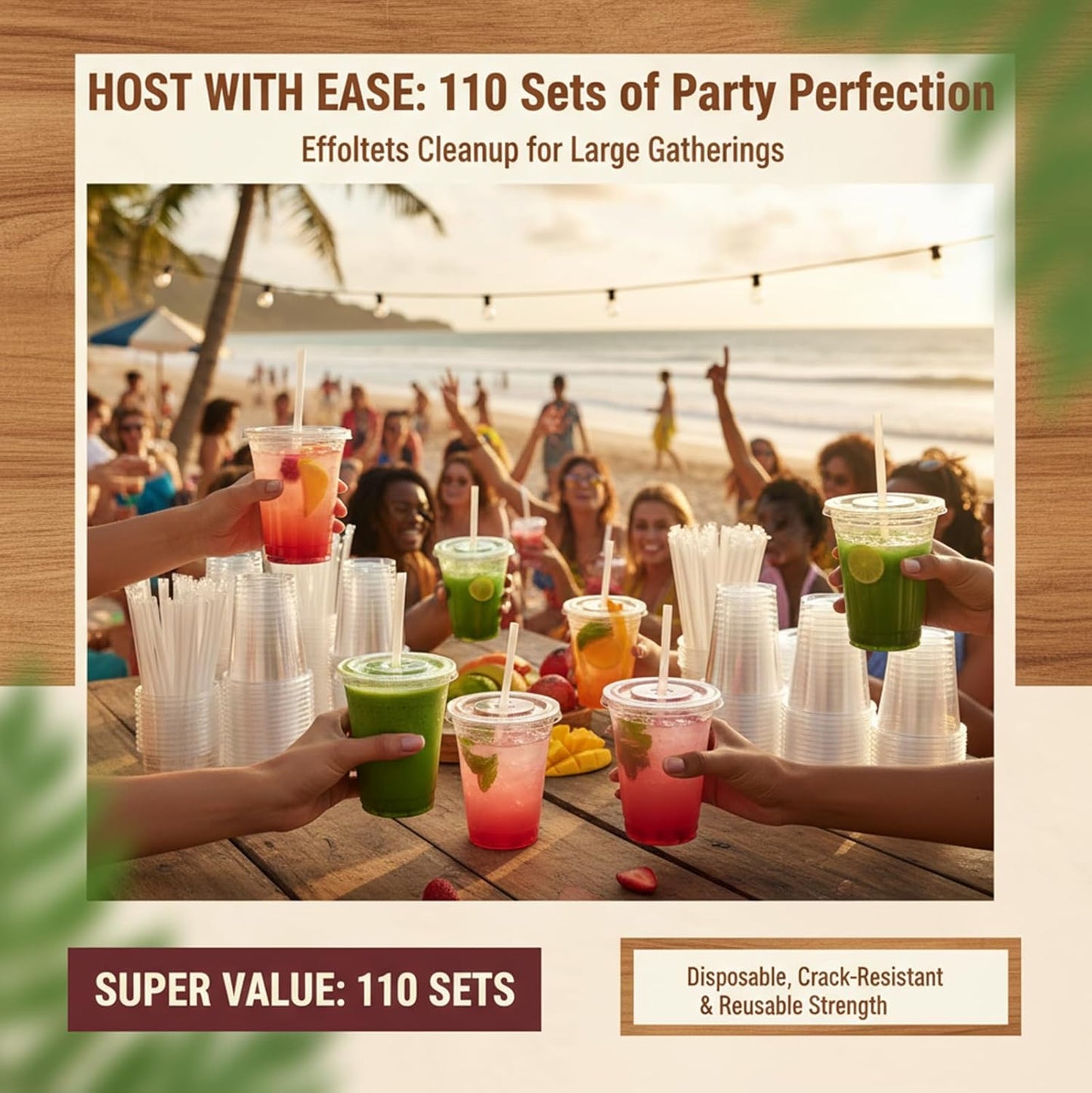 110 Pack Clear Plastic Cups with Lids and Straws, 16 oz Disposable Iced Coffee Cups To Go, BPA-Free Cold Drink Cups for Smoothie, Matcha, Parties, Party