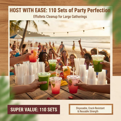 110 Pack Clear Plastic Cups with Lids and Straws, 16 oz Disposable Iced Coffee Cups To Go, BPA-Free Cold Drink Cups for Smoothie, Matcha, Parties, Party
